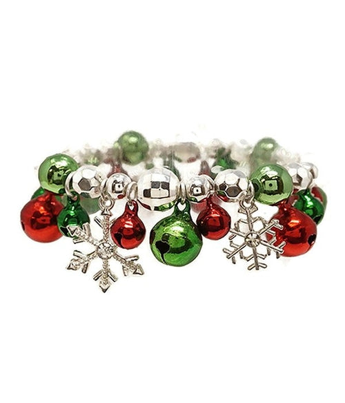 Christmas Snowflake and Bells Stretch Bracelet Bijoux Majestique Jewelry