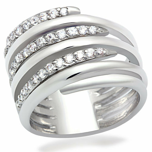 LO2075 - Rhodium Brass Ring with AAA Grade CZ in Clear Bijoux Majestique Jewelry