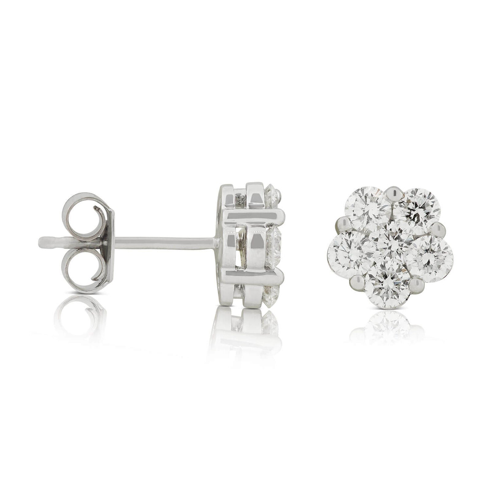 AGI Certified 2.00ctw Lab Diamond Floral Cluster Stud Earrings in 14kt White Gold - Bijoux Majestique Jewelry