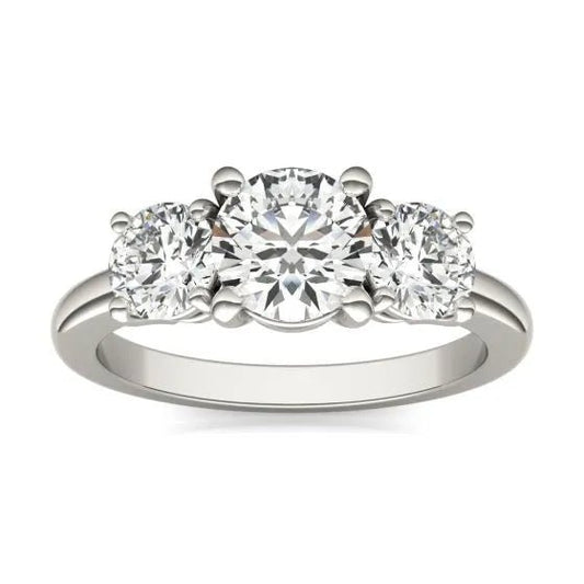 AGI Certified 2 CTW Classic Three - Stone Round Lab Grown Diamond (G - VS) Engagement Ring in 14K White Gold - Bijoux Majestique Jewelry