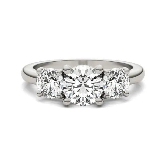 AGI Certified 2 CTW Classic Three - Stone Round Lab Grown Diamond (G - VS) Engagement Ring in 14K White Gold - Bijoux Majestique Jewelry
