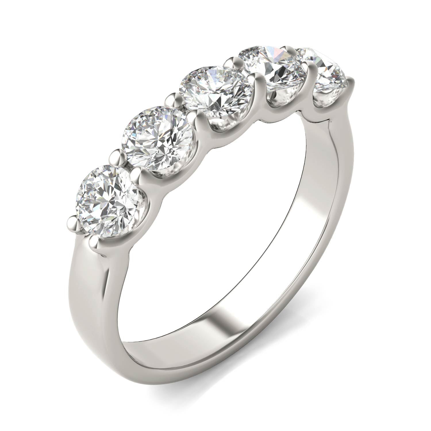 AGI Certified 1 1/4 CTW Round Lab Grown Diamond (G/VS) Five Stone Anniversary Band in 14K White Gold - Bijoux Majestique Jewelry