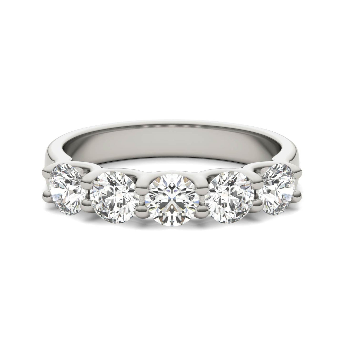 AGI Certified 1 1/4 CTW Round Lab Grown Diamond (G/VS) Five Stone Anniversary Band in 14K White Gold - Bijoux Majestique Jewelry