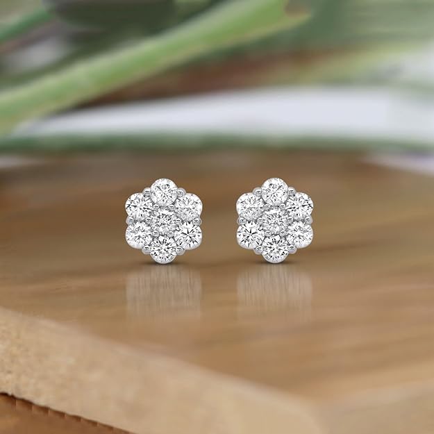 AGI Certified 2.00ctw Lab Diamond Floral Cluster Stud Earrings in 14kt White Gold - Bijoux Majestique Jewelry