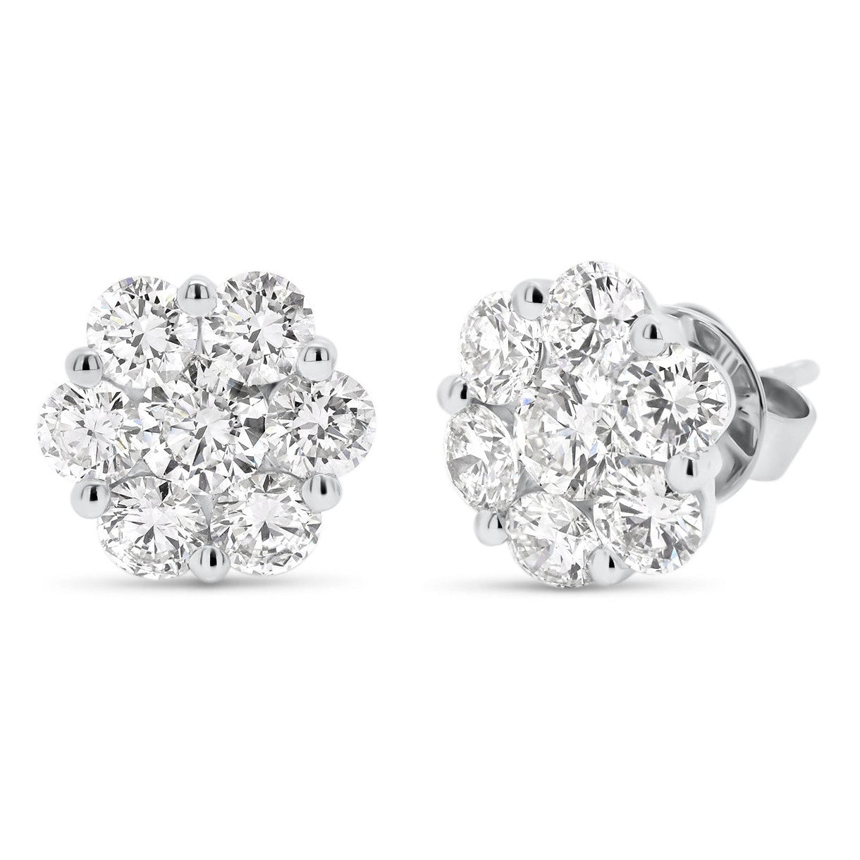 AGI Certified 2.00ctw Lab Diamond Floral Cluster Stud Earrings in 14kt White Gold - Bijoux Majestique Jewelry