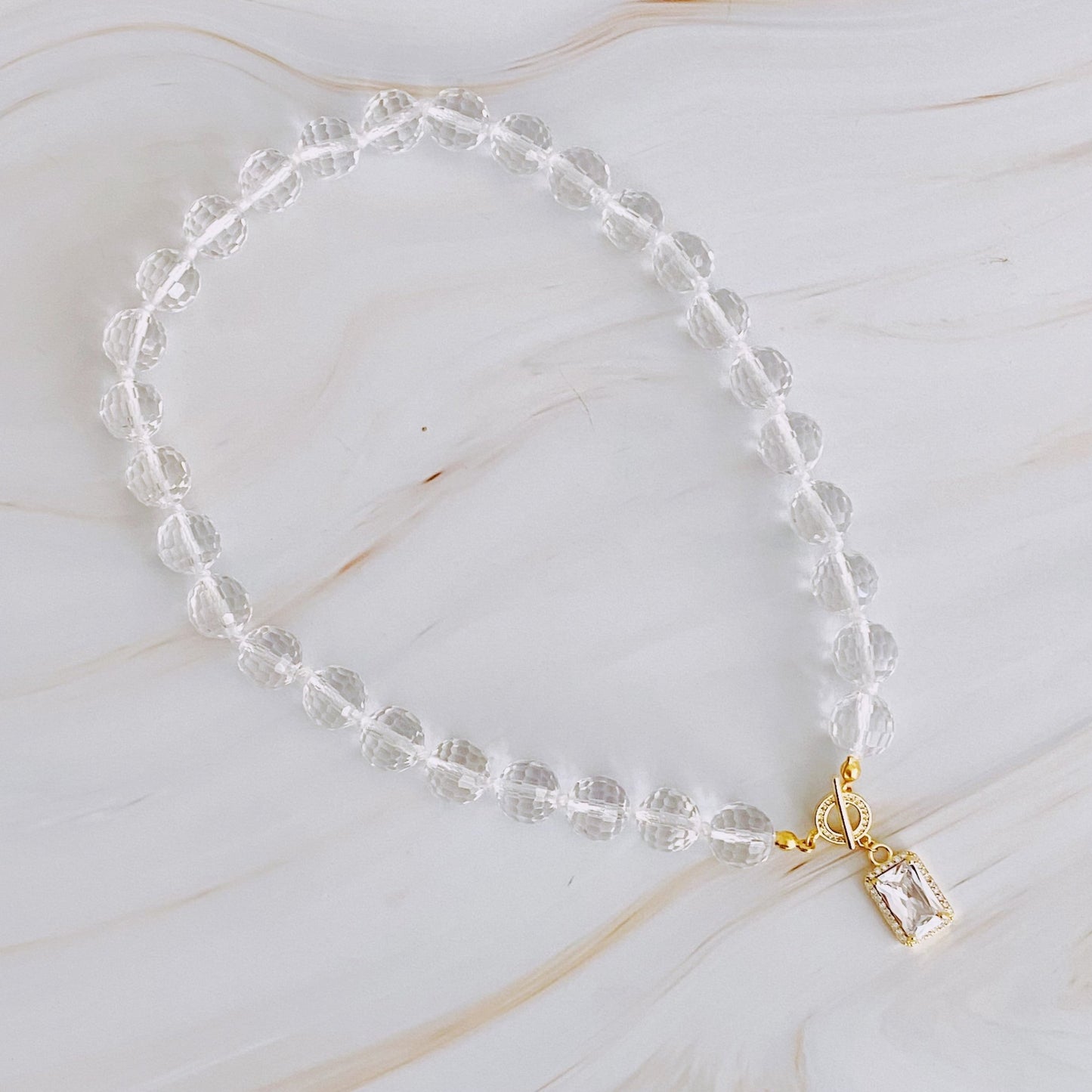 Clear Crystal Ball Chain Necklace - Bijoux Majestique Jewelry