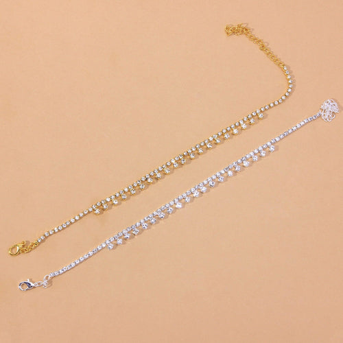 Rhinestone Water Drop Anklet Foot Jewelry for Women Silver/Gold Bijoux Majestique Jewelry