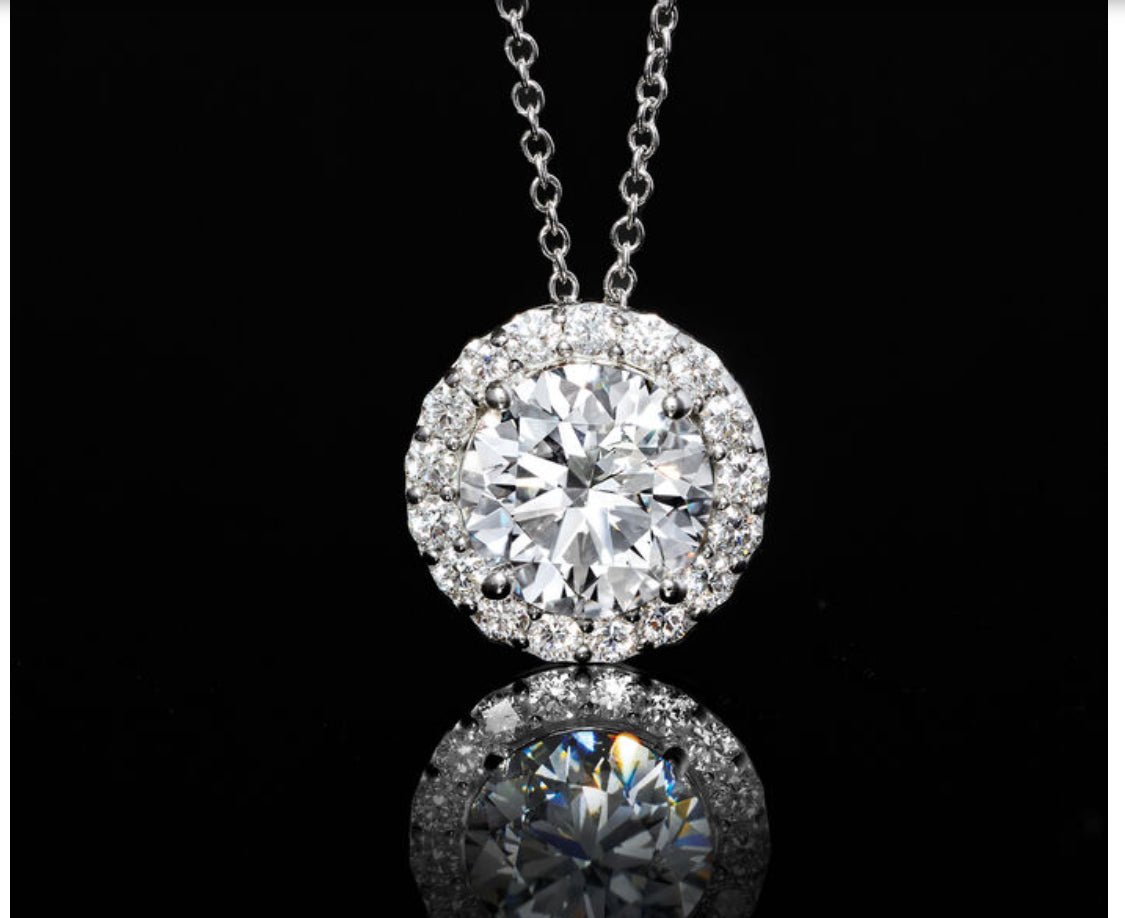Exquisite AGI Certified Lab - Grown Diamond (G/VS) Halo Pendant Necklace in 14kt White Gold - Choose 1 CTW or 2 CTW - Bijoux Majestique Jewelry
