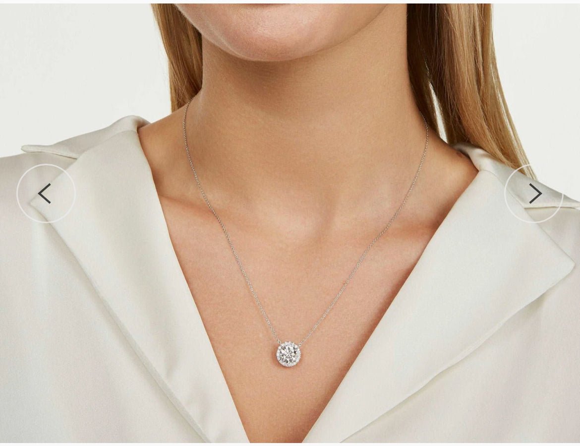 Exquisite AGI Certified Lab - Grown Diamond (G/VS) Halo Pendant Necklace in 14kt White Gold - Choose 1 CTW or 2 CTW - Bijoux Majestique Jewelry