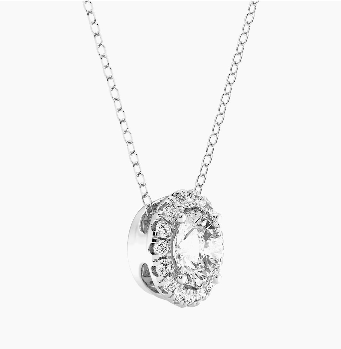 Exquisite AGI Certified Lab - Grown Diamond (G/VS) Halo Pendant Necklace in 14kt White Gold - Choose 1 CTW or 2 CTW - Bijoux Majestique Jewelry