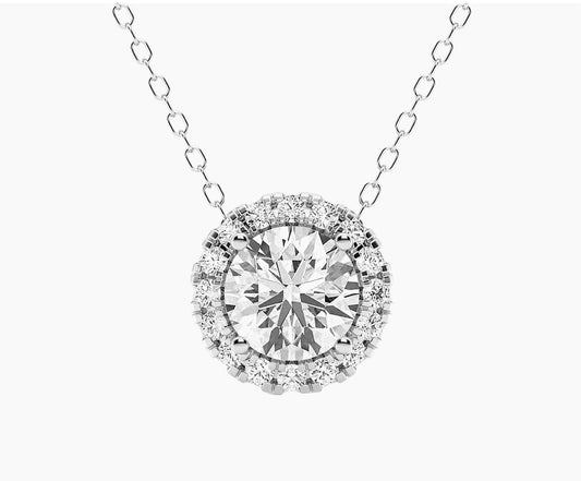 Exquisite AGI Certified Lab - Grown Diamond (G/VS) Halo Pendant Necklace in 14kt White Gold - Choose 1 CTW or 2 CTW - Bijoux Majestique Jewelry