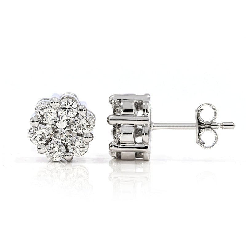 AGI Certified 2.00ctw Lab Diamond Floral Cluster Stud Earrings in 14kt White Gold - Bijoux Majestique Jewelry