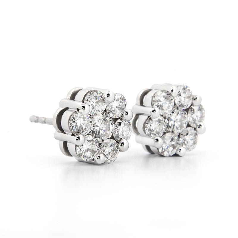 AGI Certified 2.00ctw Lab Diamond Floral Cluster Stud Earrings in 14kt White Gold - Bijoux Majestique Jewelry