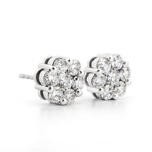 AGI Certified 2.00ctw Lab Diamond Floral Cluster Stud Earrings in 14kt White Gold - Bijoux Majestique Jewelry