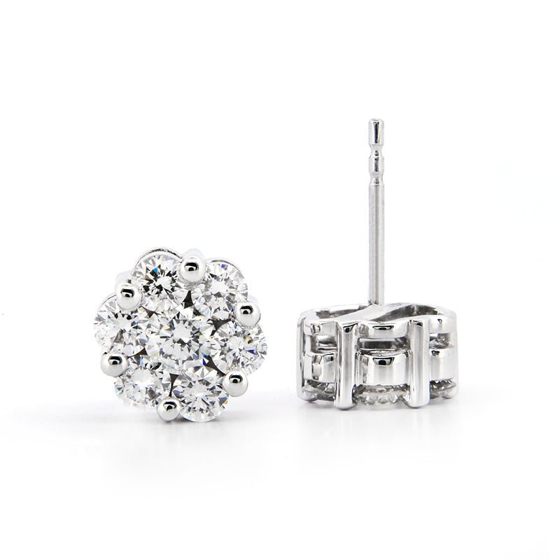AGI Certified 2.00ctw Lab Diamond Floral Cluster Stud Earrings in 14kt White Gold - Bijoux Majestique Jewelry