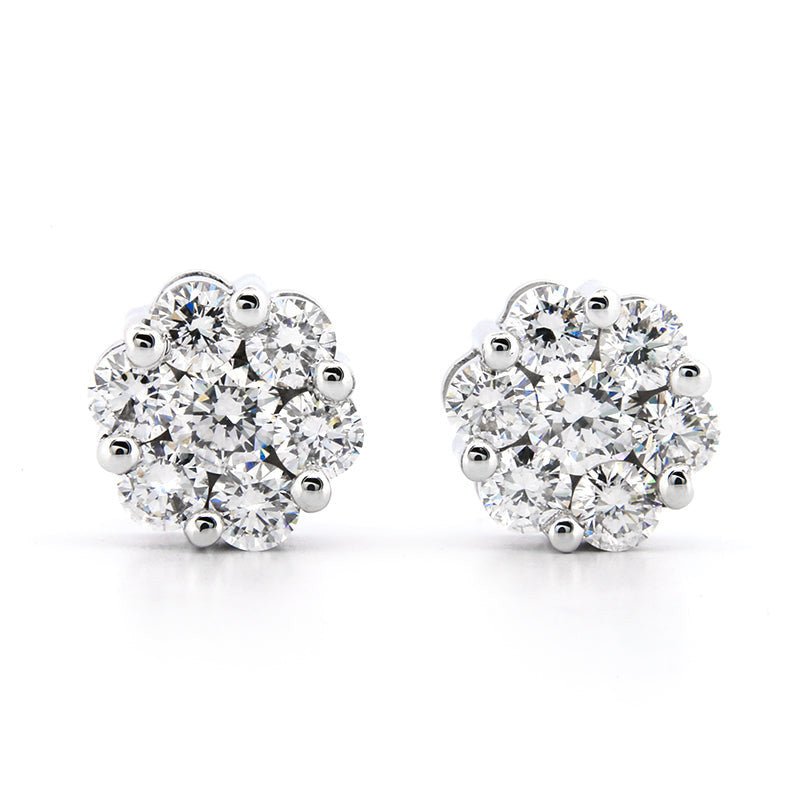 AGI Certified 2.00ctw Lab Diamond Floral Cluster Stud Earrings in 14kt White Gold - Bijoux Majestique Jewelry