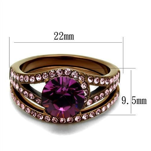 TK2745 - IP Coffee light Stainless Steel Ring with Top Grade Crystal Bijoux Majestique Jewelry