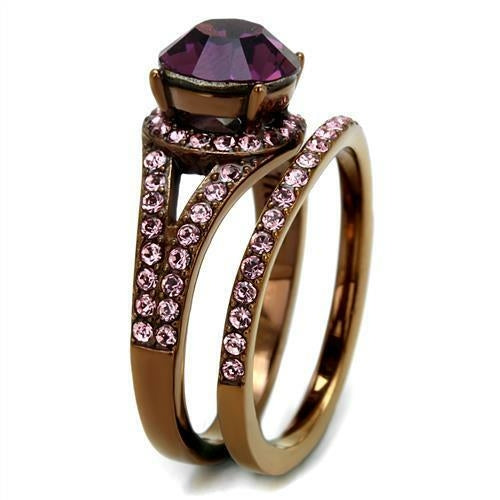 TK2745 - IP Coffee light Stainless Steel Ring with Top Grade Crystal Bijoux Majestique Jewelry