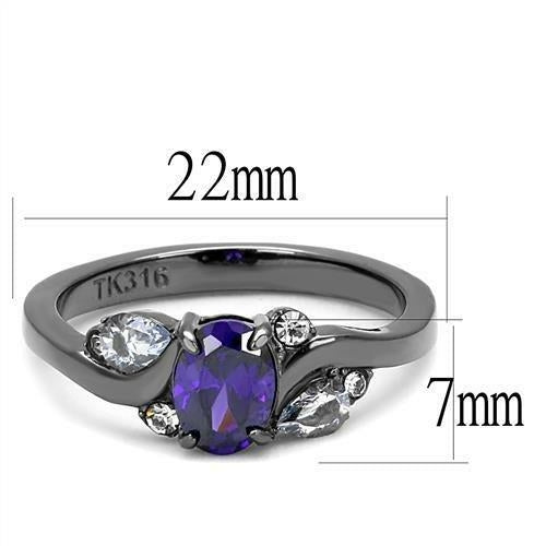 TK3169 - IP Light Black  (IP Gun) Stainless Steel Ring with AAA Grade Bijoux Majestique Jewelry
