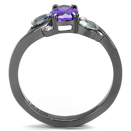 TK3169 - IP Light Black  (IP Gun) Stainless Steel Ring with AAA Grade Bijoux Majestique Jewelry