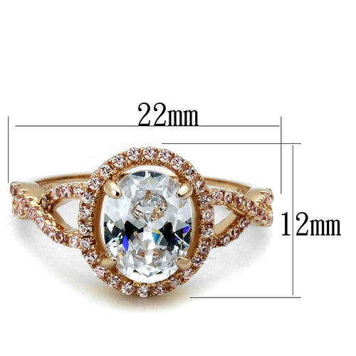 TS489 - Rose Gold 925 Sterling Silver Ring with AAA Grade CZ  in Clear Bijoux Majestique Jewelry