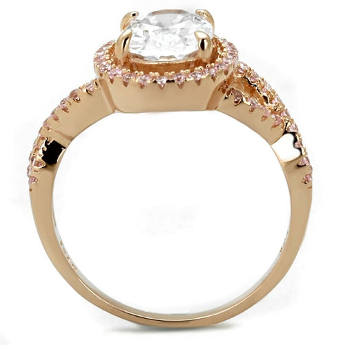 TS489 - Rose Gold 925 Sterling Silver Ring with AAA Grade CZ  in Clear Bijoux Majestique Jewelry