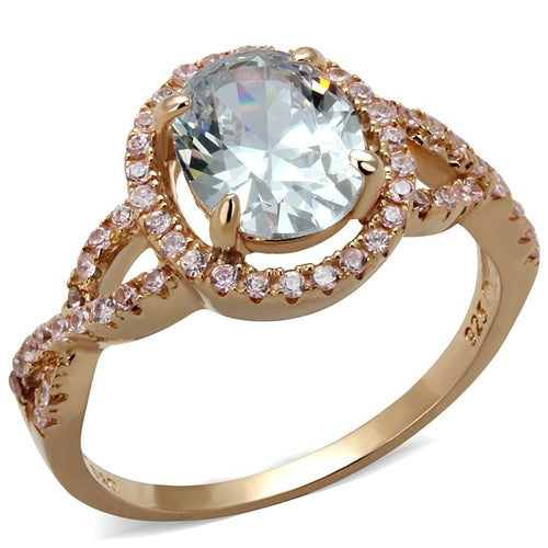 TS489 - Rose Gold 925 Sterling Silver Ring with AAA Grade CZ  in Clear Bijoux Majestique Jewelry