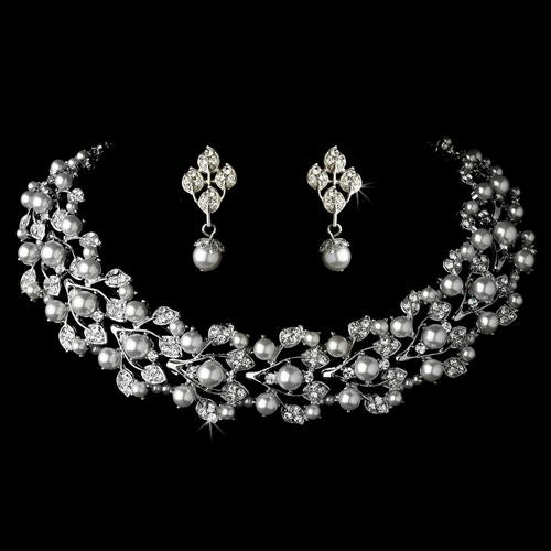 Bridal Wedding Crystal Pearl Fashion Necklace Earrings Jewelry Set Bijoux Majestique Jewelry