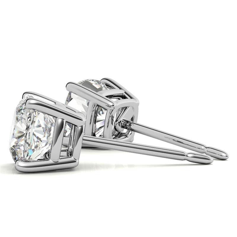 4.00 CTW Lab Created Moissanite Cushion Cut Stud Earrings in Sterling Silver - 8mm Stones - Bijoux Majestique Jewelry