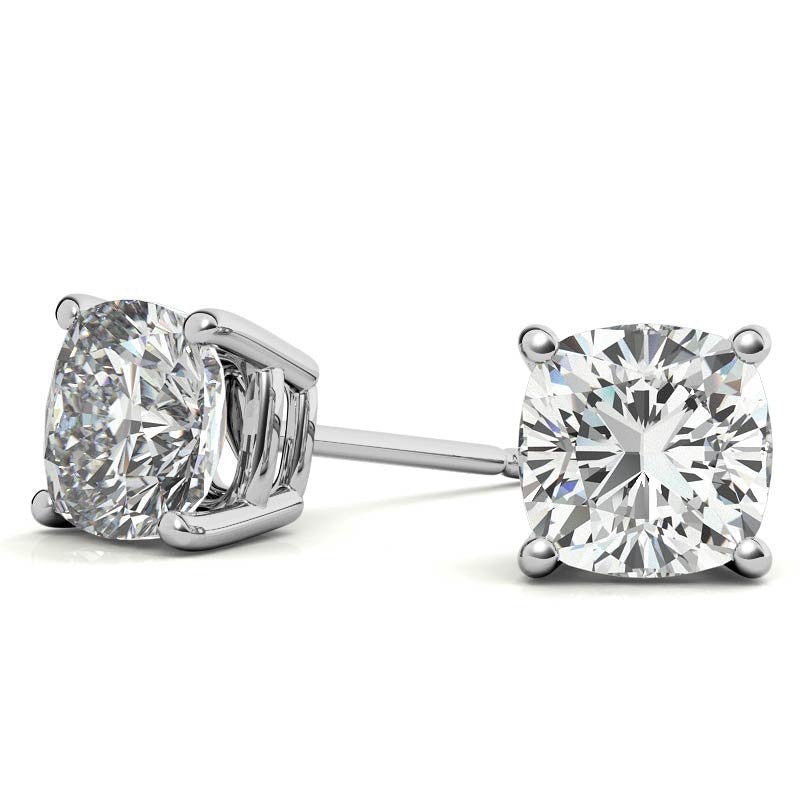 4.00 CTW Lab Created Moissanite Cushion Cut Stud Earrings in Sterling Silver - 8mm Stones - Bijoux Majestique Jewelry
