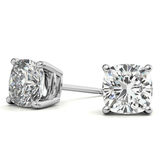 4.00 CTW Lab Created Moissanite Cushion Cut Stud Earrings in Sterling Silver - 8mm Stones - Bijoux Majestique Jewelry