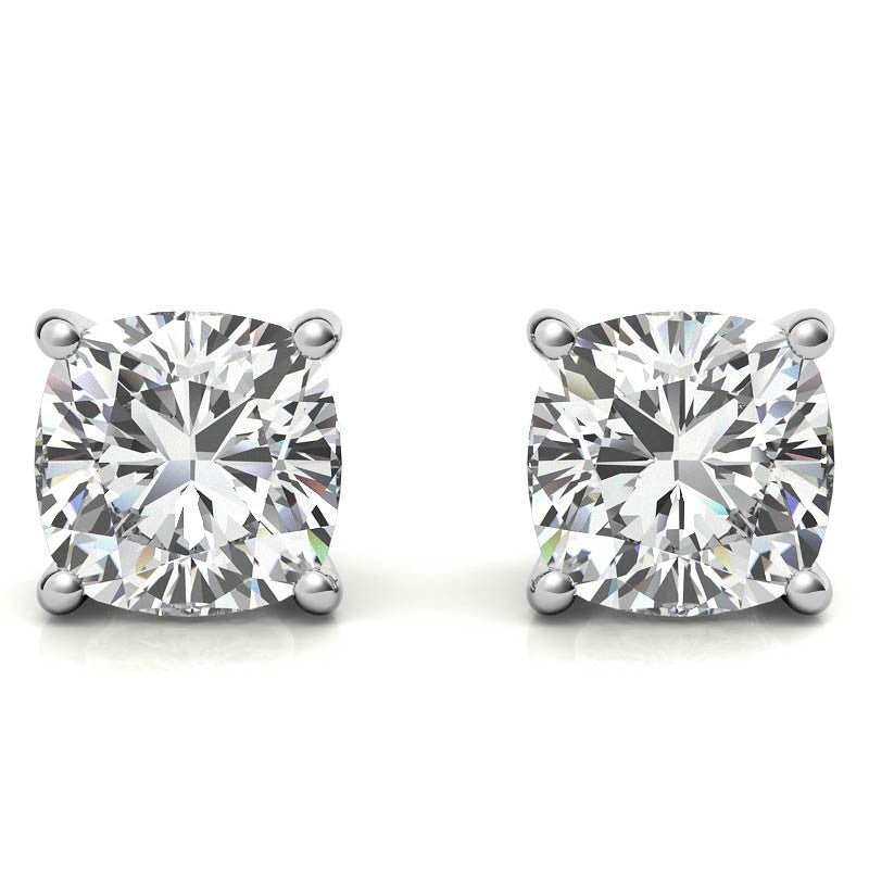 4.00 CTW Lab Created Moissanite Cushion Cut Stud Earrings in Sterling Silver - 8mm Stones - Bijoux Majestique Jewelry