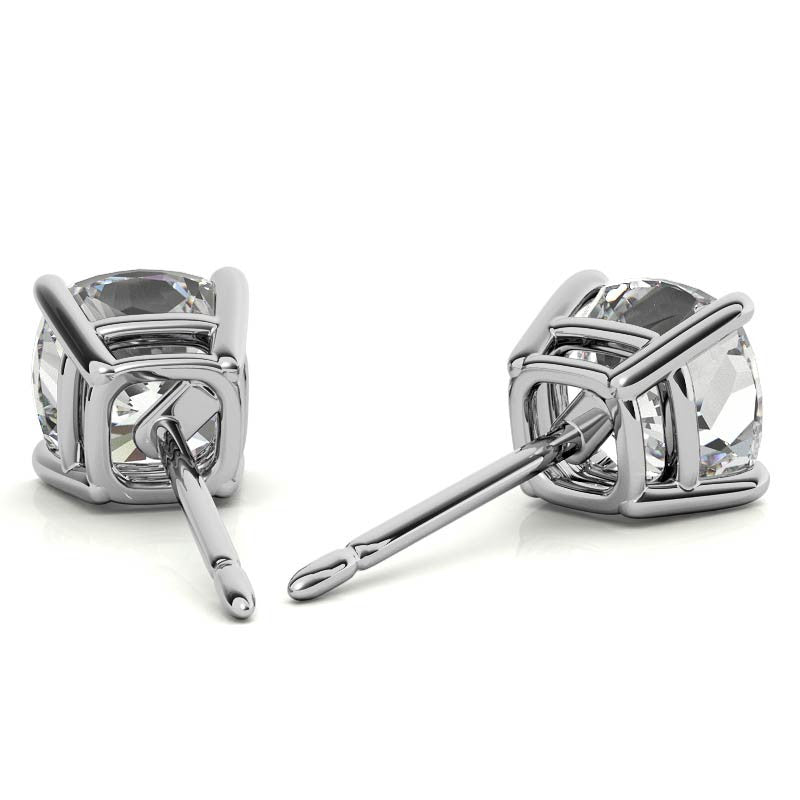 4.00 CTW Lab Created Moissanite Cushion Cut Stud Earrings in Sterling Silver - 8mm Stones - Bijoux Majestique Jewelry