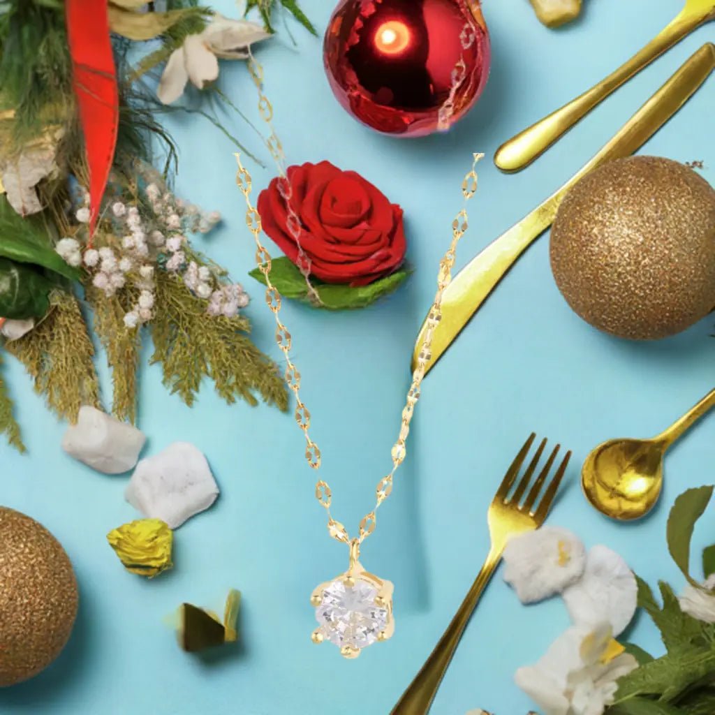 14K Gold Plated Solitaire Necklace - Bijoux Majestique Jewelry