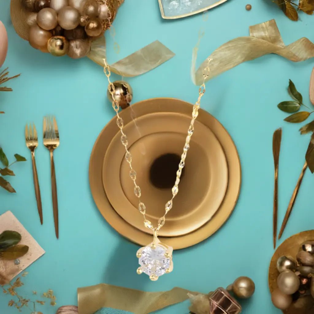 14K Gold Plated Solitaire Necklace - Bijoux Majestique Jewelry