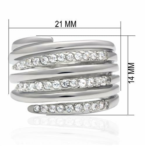 LO2075 - Rhodium Brass Ring with AAA Grade CZ  in Clear Bijoux Majestique Jewelry