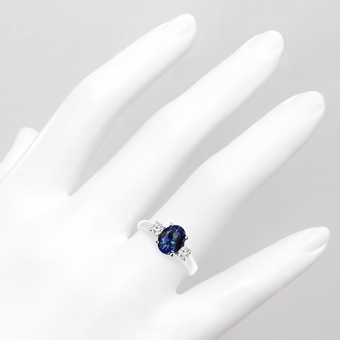 2.00 CTW Lab Created Oval Blue Sapphire & Diamond 3 - Stone Engagement Ring in 14kt Gold - Bijoux Majestique Jewelry