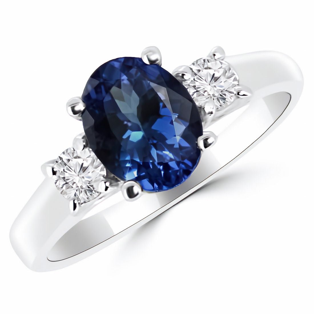 2.00 CTW Lab Created Oval Blue Sapphire & Diamond 3 - Stone Engagement Ring in 14kt Gold - Bijoux Majestique Jewelry