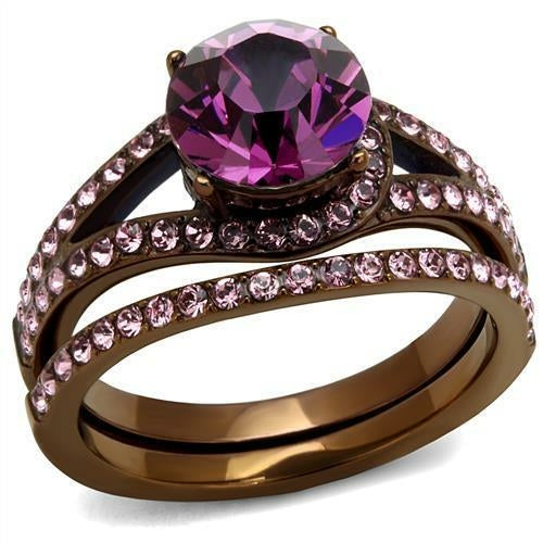 TK2745 - IP Coffee light Stainless Steel Ring with Top Grade Crystal Bijoux Majestique Jewelry