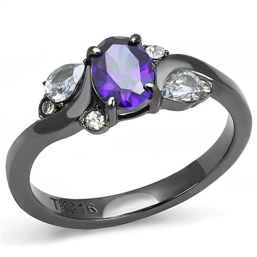 TK3169 - IP Light Black  (IP Gun) Stainless Steel Ring with AAA Grade Bijoux Majestique Jewelry