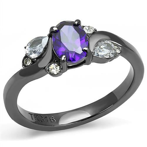 TK3169 - IP Light Black  (IP Gun) Stainless Steel Ring with AAA Grade Bijoux Majestique Jewelry